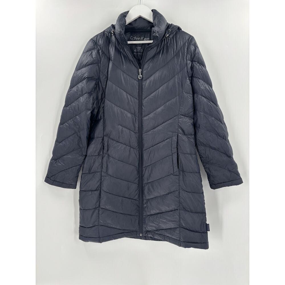 Calvin Klein Puffer Coat Womens Medium Blue Packable Lightweight Down Full Zip